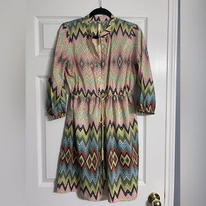 Uncle Frank Women Sz M Chiffon Lightweight Dress Draw String Waist Geometric EUC